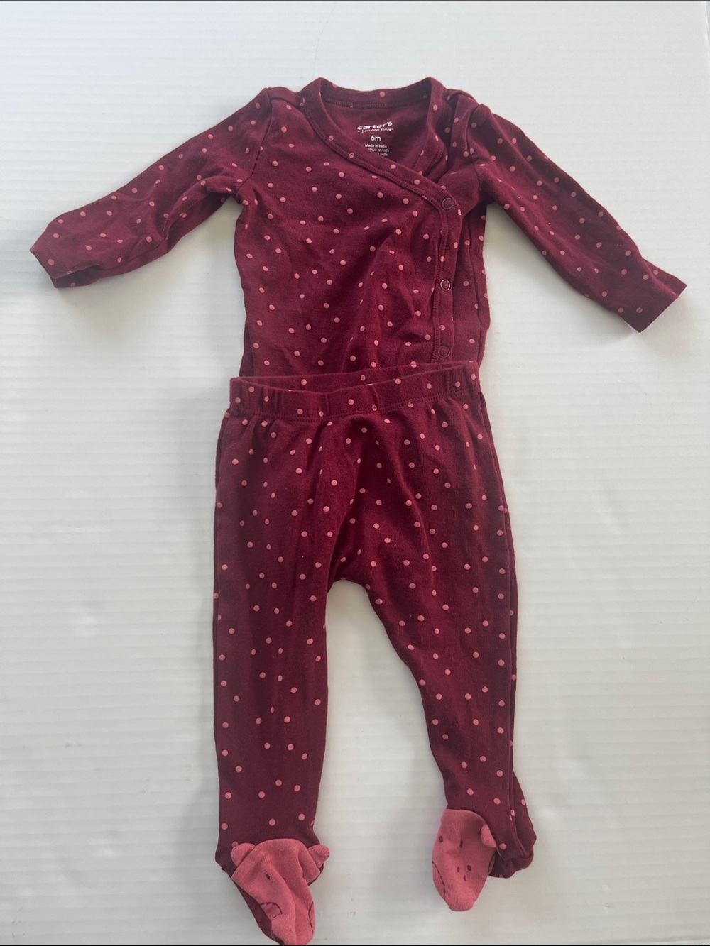 Carter's Burgundy Footed Polka Dot Two-Piece